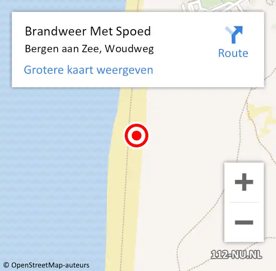 Locatie op kaart van de 112 melding: Brandweer Met Spoed Naar Bergen aan Zee, Woudweg op 15 juni 2022 14:07