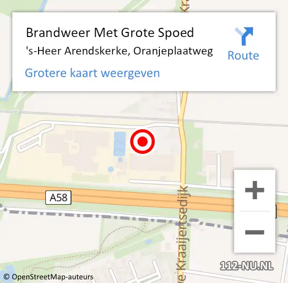 Locatie op kaart van de 112 melding: Brandweer Met Grote Spoed Naar 's-Heer Arendskerke, Oranjeplaatweg op 15 juni 2022 14:15