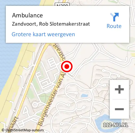 Locatie op kaart van de 112 melding: Ambulance Zandvoort, Rob Slotemakerstraat op 15 juni 2022 14:18