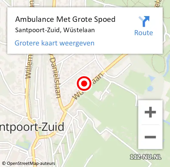 Locatie op kaart van de 112 melding: Ambulance Met Grote Spoed Naar Santpoort-Zuid, Wüstelaan op 15 juni 2022 14:50
