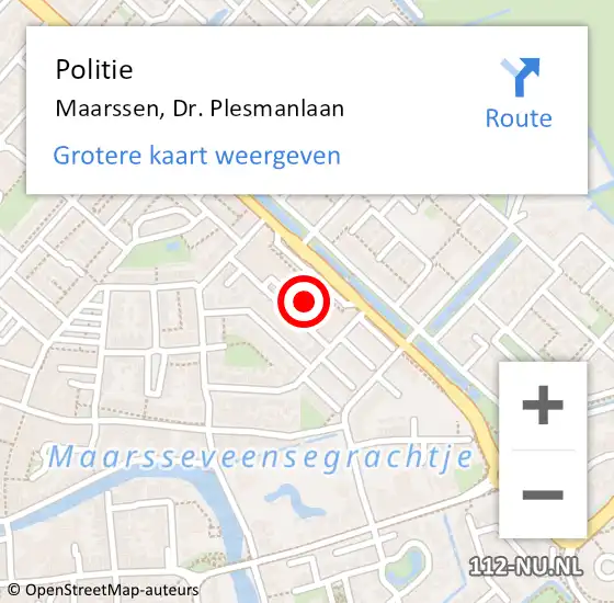Locatie op kaart van de 112 melding: Politie Maarssen, Dr. Plesmanlaan op 15 juni 2022 14:59
