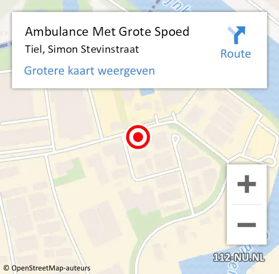 Locatie op kaart van de 112 melding: Ambulance Met Grote Spoed Naar Tiel, Simon Stevinstraat op 15 juni 2022 14:59