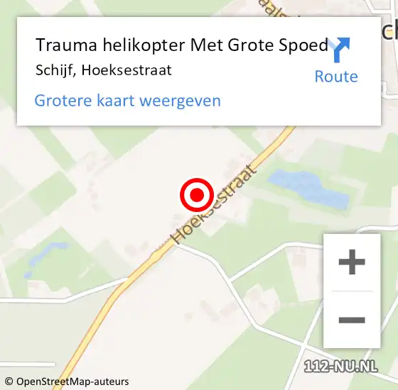 Locatie op kaart van de 112 melding: Trauma helikopter Met Grote Spoed Naar Schijf, Hoeksestraat op 15 juni 2022 15:04