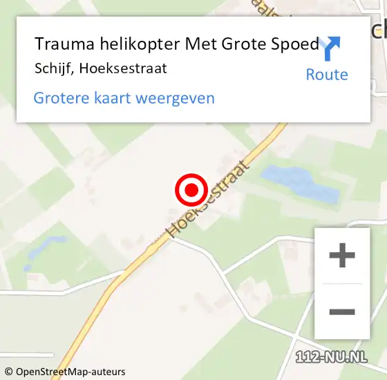 Locatie op kaart van de 112 melding: Trauma helikopter Met Grote Spoed Naar Schijf, Hoeksestraat op 15 juni 2022 15:13