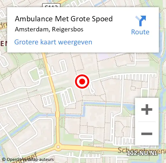 Locatie op kaart van de 112 melding: Ambulance Met Grote Spoed Naar Amsterdam-Zuidoost, Reigersbos op 15 juni 2022 15:13
