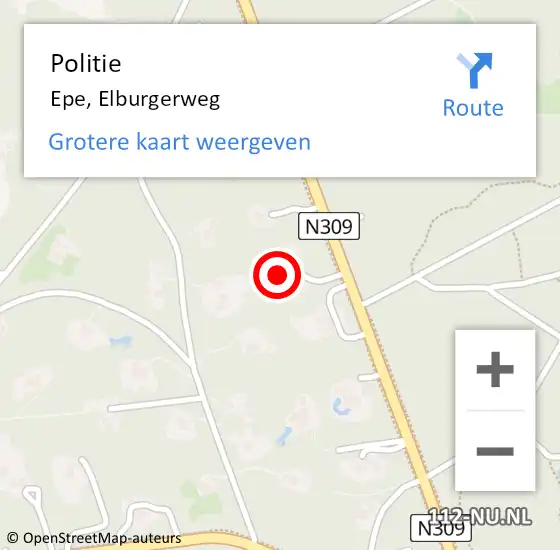 Locatie op kaart van de 112 melding: Politie Epe, Elburgerweg op 15 juni 2022 15:27