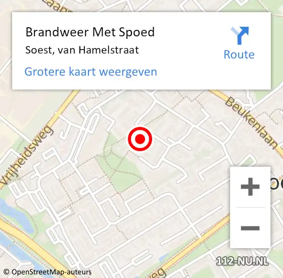 Locatie op kaart van de 112 melding: Brandweer Met Spoed Naar Soest, van Hamelstraat op 15 juni 2022 15:32