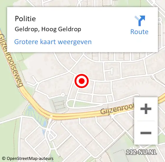 Locatie op kaart van de 112 melding: Politie Geldrop, Hoog Geldrop op 15 juni 2022 15:33