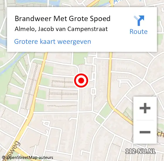 Locatie op kaart van de 112 melding: Brandweer Met Grote Spoed Naar Almelo, Jacob van Campenstraat op 15 juni 2022 15:33