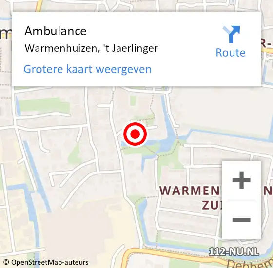 Locatie op kaart van de 112 melding: Ambulance Warmenhuizen, 't Jaerlinger op 15 juni 2022 15:37