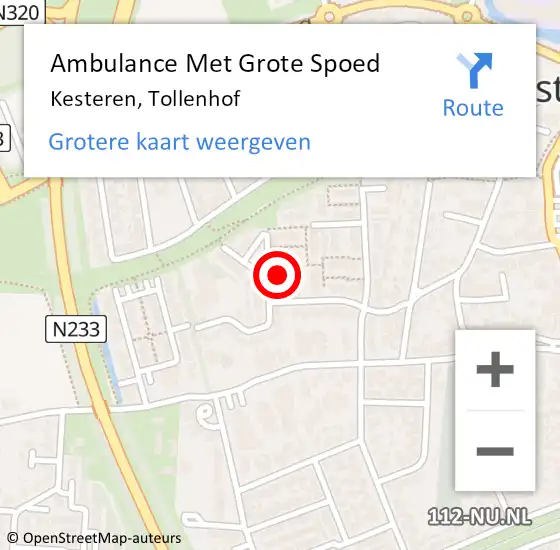 Locatie op kaart van de 112 melding: Ambulance Met Grote Spoed Naar Kesteren, Tollenhof op 15 juni 2022 15:38