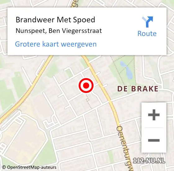 Locatie op kaart van de 112 melding: Brandweer Met Spoed Naar Nunspeet, Ben Viegersstraat op 15 juni 2022 16:11