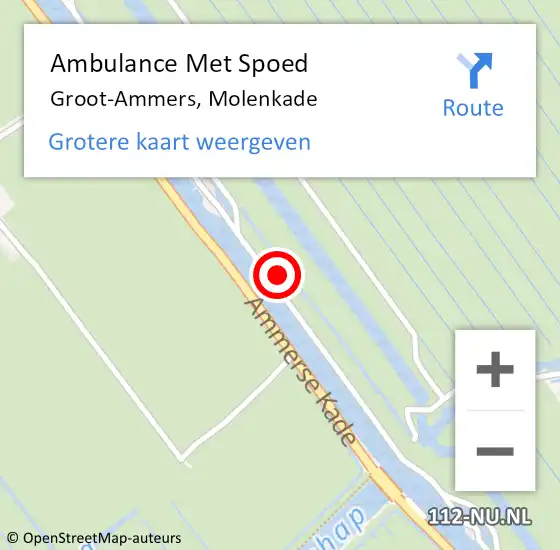 Locatie op kaart van de 112 melding: Ambulance Met Spoed Naar Groot-Ammers, Molenkade op 15 juni 2022 16:47