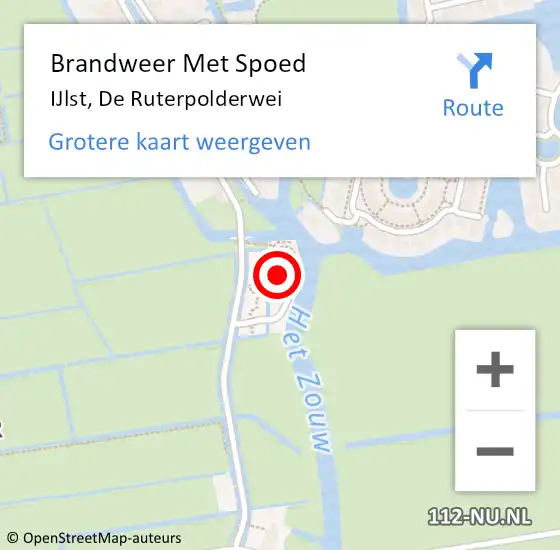 Locatie op kaart van de 112 melding: Brandweer Met Spoed Naar IJlst, De Ruterpolderwei op 15 juni 2022 16:48