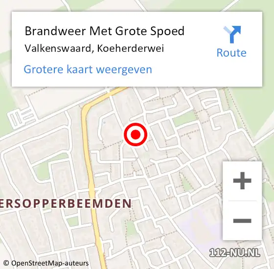 Locatie op kaart van de 112 melding: Brandweer Met Grote Spoed Naar Valkenswaard, Koeherderwei op 15 juni 2022 16:56