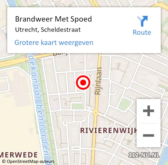 Locatie op kaart van de 112 melding: Brandweer Met Spoed Naar Utrecht, Scheldestraat op 15 juni 2022 17:13