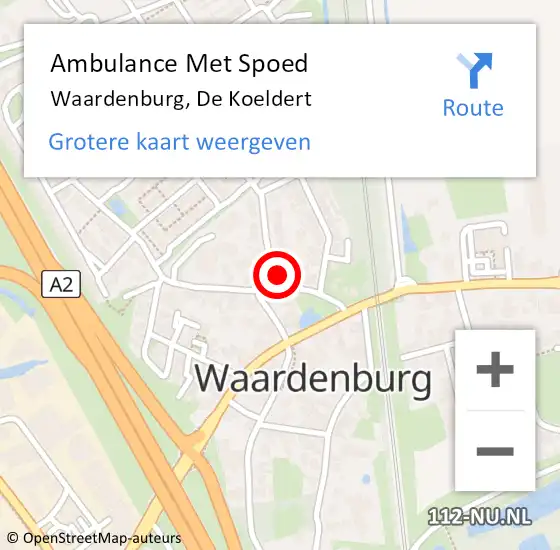 Locatie op kaart van de 112 melding: Ambulance Met Spoed Naar Waardenburg, De Koeldert op 15 juni 2022 17:39