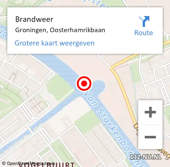 Locatie op kaart van de 112 melding: Brandweer Groningen, Oosterhamrikbaan op 15 juni 2022 17:41