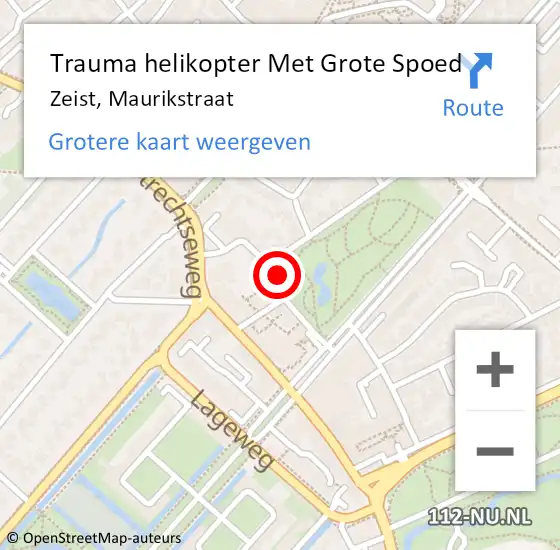 Locatie op kaart van de 112 melding: Trauma helikopter Met Grote Spoed Naar Zeist, Maurikstraat op 15 juni 2022 18:09