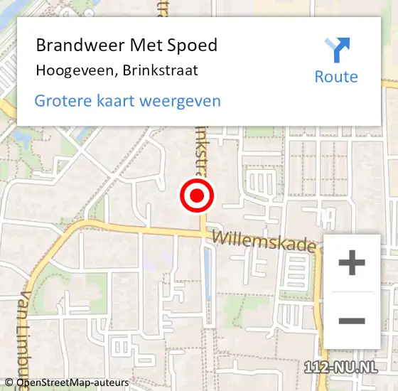 Locatie op kaart van de 112 melding: Brandweer Met Spoed Naar Hoogeveen, Brinkstraat op 15 juni 2022 18:12