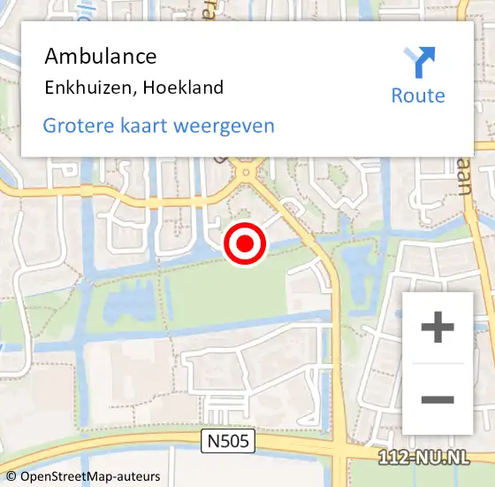 Locatie op kaart van de 112 melding: Ambulance Enkhuizen, Hoekland op 15 juni 2022 18:18