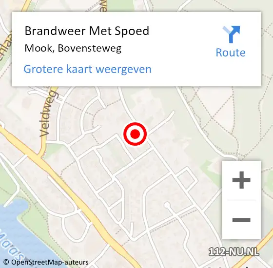 Locatie op kaart van de 112 melding: Brandweer Met Spoed Naar Mook, Bovensteweg op 15 juni 2022 18:20