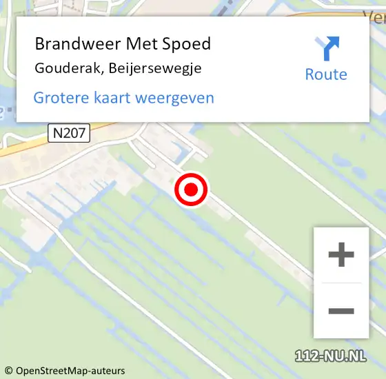 Locatie op kaart van de 112 melding: Brandweer Met Spoed Naar Gouderak, Beijersewegje op 15 juni 2022 18:49