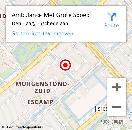 Locatie op kaart van de 112 melding: Ambulance Met Grote Spoed Naar Den Haag, Enschedelaan op 15 juni 2022 19:06