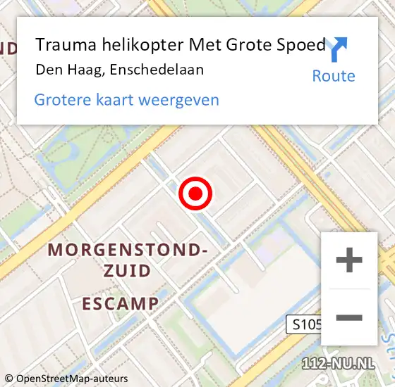 Locatie op kaart van de 112 melding: Trauma helikopter Met Grote Spoed Naar Den Haag, Enschedelaan op 15 juni 2022 19:12