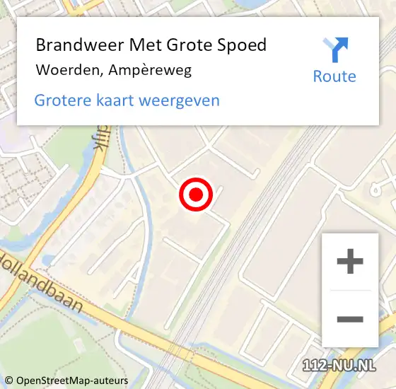 Locatie op kaart van de 112 melding: Brandweer Met Grote Spoed Naar Woerden, Ampèreweg op 15 juni 2022 19:22