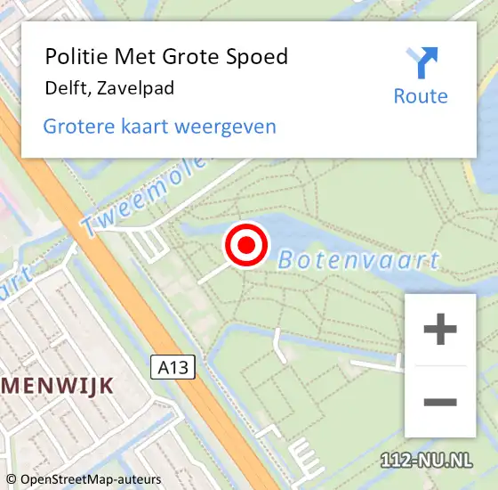 Locatie op kaart van de 112 melding: Politie Met Grote Spoed Naar Delft, Zavelpad op 15 juni 2022 19:26