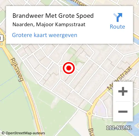 Locatie op kaart van de 112 melding: Brandweer Met Grote Spoed Naar Naarden, Majoor Kampsstraat op 15 juni 2022 19:30