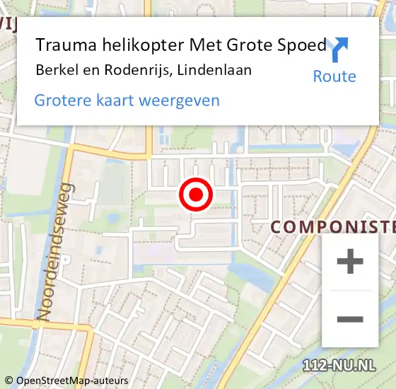 Locatie op kaart van de 112 melding: Trauma helikopter Met Grote Spoed Naar Berkel en Rodenrijs, Lindenlaan op 15 juni 2022 19:30