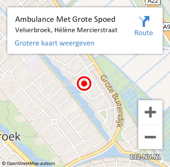 Locatie op kaart van de 112 melding: Ambulance Met Grote Spoed Naar Velserbroek, Hélène Mercierstraat op 15 juni 2022 19:33