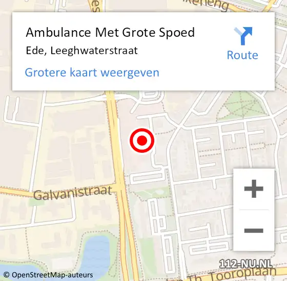 Locatie op kaart van de 112 melding: Ambulance Met Grote Spoed Naar Ede, Leeghwaterstraat op 15 juni 2022 19:38