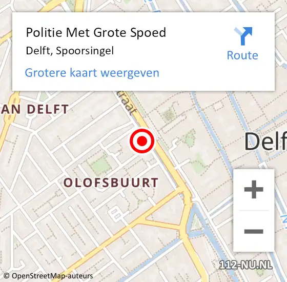 Locatie op kaart van de 112 melding: Politie Met Grote Spoed Naar Delft, Spoorsingel op 15 juni 2022 19:39