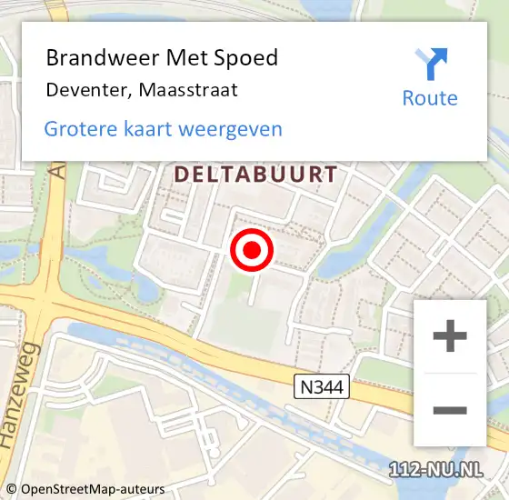 Locatie op kaart van de 112 melding: Brandweer Met Spoed Naar Deventer, Maasstraat op 15 juni 2022 20:08