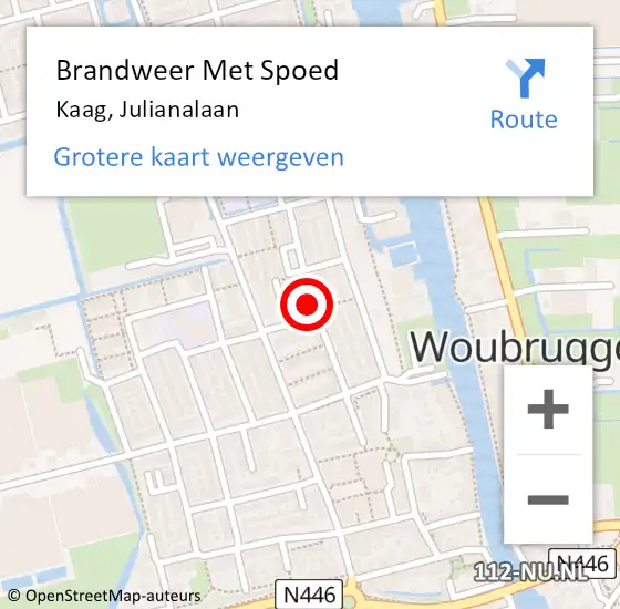 Locatie op kaart van de 112 melding: Brandweer Met Spoed Naar Kaag, Julianalaan op 15 juni 2022 20:21