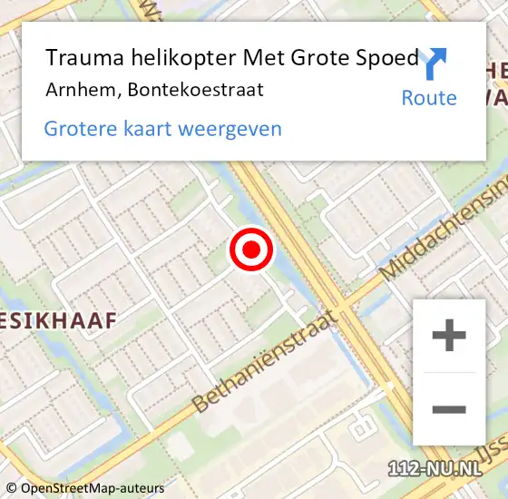 Locatie op kaart van de 112 melding: Trauma helikopter Met Grote Spoed Naar Arnhem, Bontekoestraat op 15 juni 2022 20:42