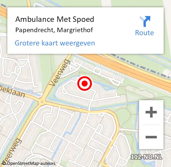 Locatie op kaart van de 112 melding: Ambulance Met Spoed Naar Papendrecht, Margriethof op 15 juni 2022 21:09