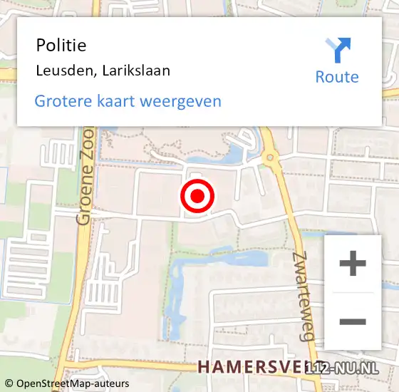 Locatie op kaart van de 112 melding: Politie Leusden, Larikslaan op 15 juni 2022 21:19