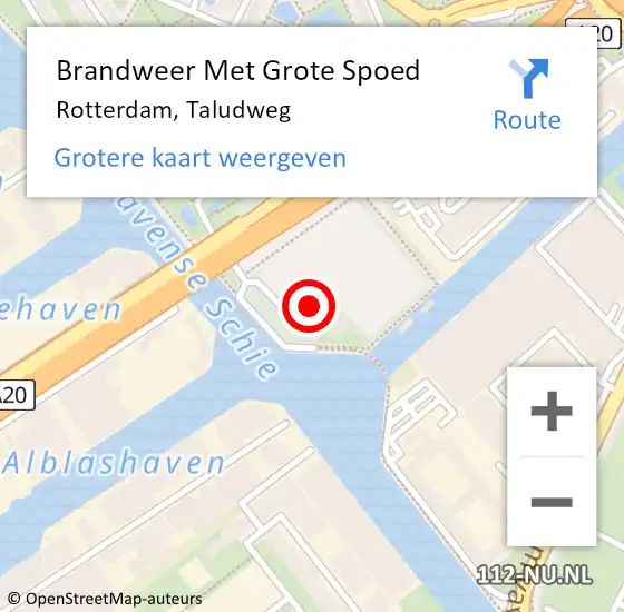 Locatie op kaart van de 112 melding: Brandweer Met Grote Spoed Naar Rotterdam, Taludweg op 15 juni 2022 21:22