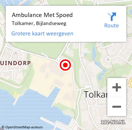 Locatie op kaart van de 112 melding: Ambulance Met Spoed Naar Tolkamer, Bijlandseweg op 15 juni 2022 21:36