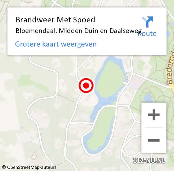 Locatie op kaart van de 112 melding: Brandweer Met Spoed Naar Bloemendaal, Midden Duin en Daalseweg op 15 juni 2022 22:00