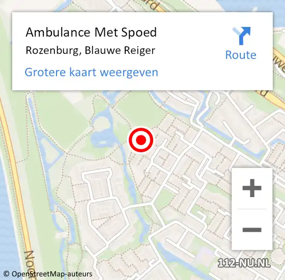 Locatie op kaart van de 112 melding: Ambulance Met Spoed Naar Rozenburg, Blauwe Reiger op 15 juni 2022 22:16