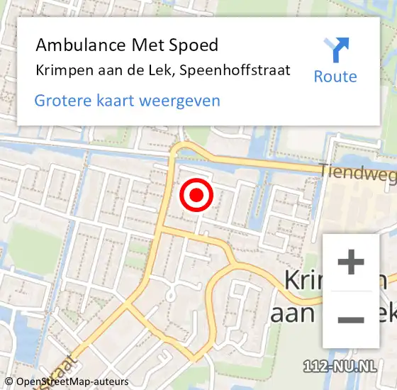 Locatie op kaart van de 112 melding: Ambulance Met Spoed Naar Krimpen aan de Lek, Speenhoffstraat op 15 juni 2022 22:21