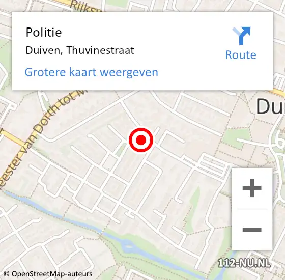 Locatie op kaart van de 112 melding: Politie Duiven, Thuvinestraat op 15 juni 2022 22:33