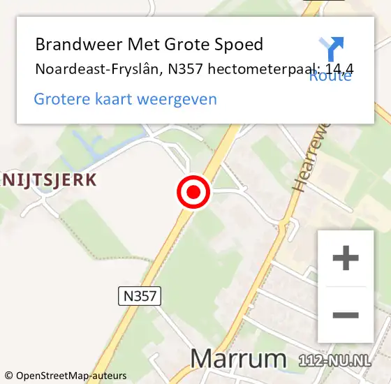 Locatie op kaart van de 112 melding: Brandweer Met Grote Spoed Naar Noardeast-Fryslân, N357 hectometerpaal: 14,4 op 15 juni 2022 22:53