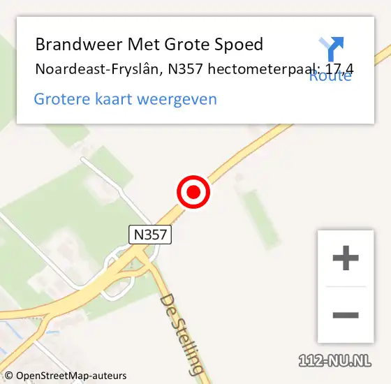 Locatie op kaart van de 112 melding: Brandweer Met Grote Spoed Naar Noardeast-Fryslân, N357 hectometerpaal: 17,4 op 15 juni 2022 22:54