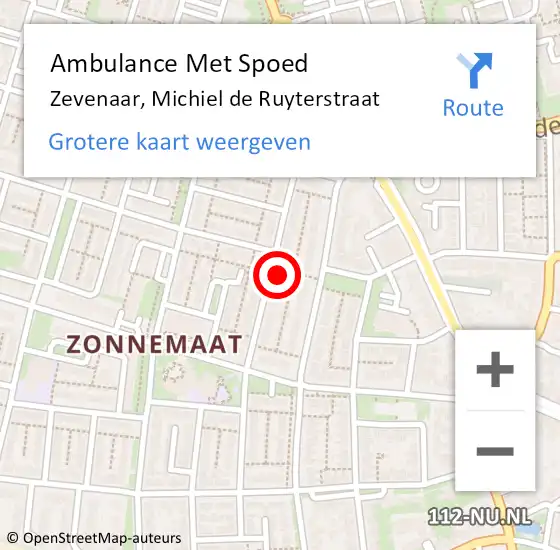 Locatie op kaart van de 112 melding: Ambulance Met Spoed Naar Zevenaar, Michiel de Ruyterstraat op 15 juni 2022 23:14